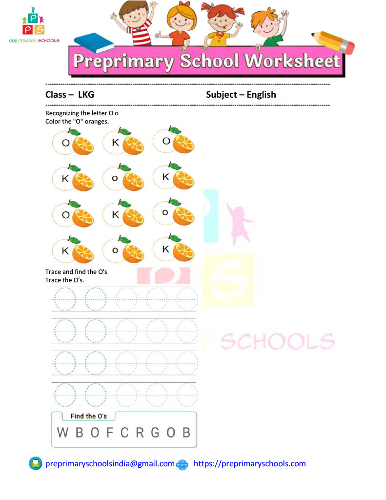 Read the letter O for Orange and color the image of Orange. Preschool,Kindergarten Grade Read Letter O and Color the Orange worksheet to practice and develop Art And Craft skills. 