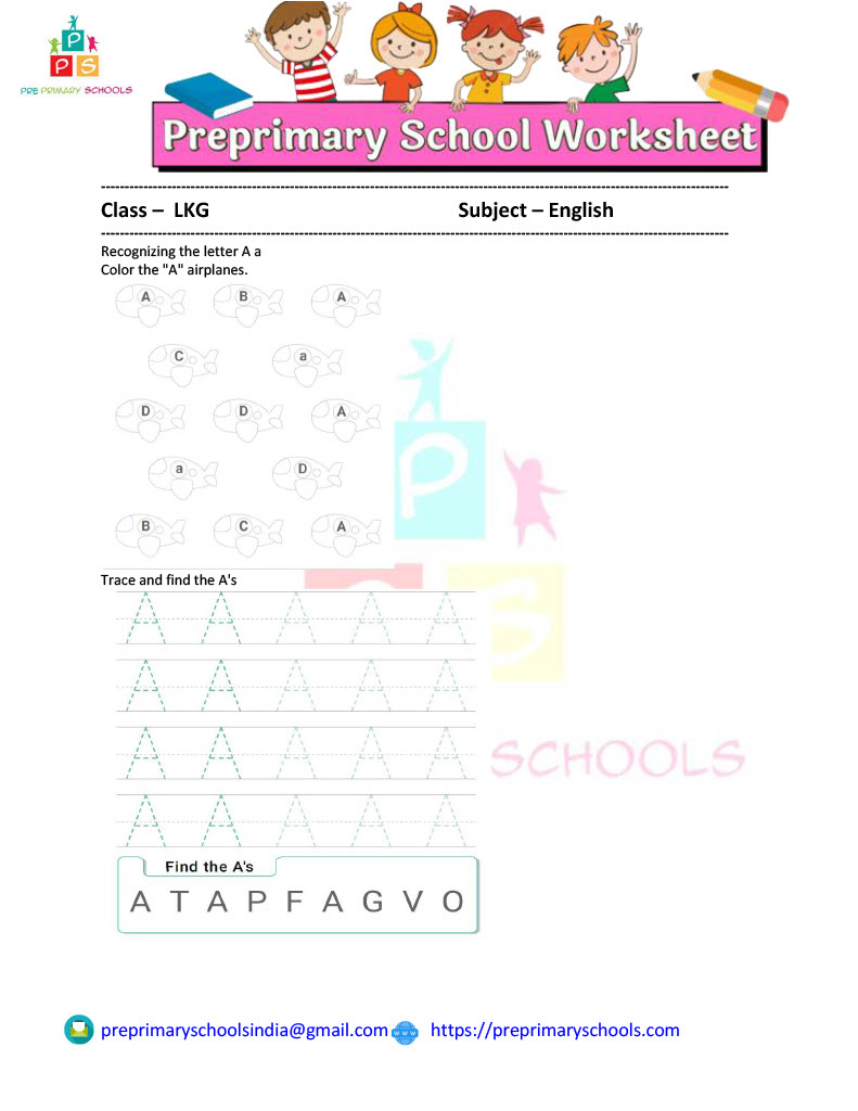 These worksheets help your kids Recognizing the letter A.These worksheets introduce the letter A and give students practice in recognizing A's, using 
