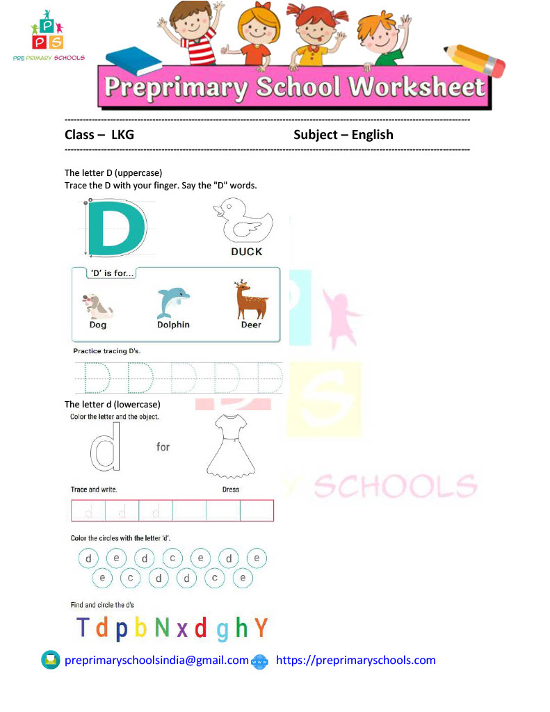 This worksheet introduces your kids to the letter D. This worksheet considers upper case and lower case. The Letter D worksheet is a perfect tool for preschool and kindergarten age children. Practice writing the letter D in upper and lower case. This worksheet is fun for learning the letter D. This worksheet contains the question Find and color the letter D.
