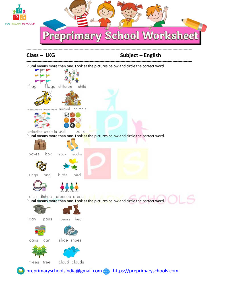 Plural words worksheets for preschool and kindergarten; these worksheets help kids understand 
