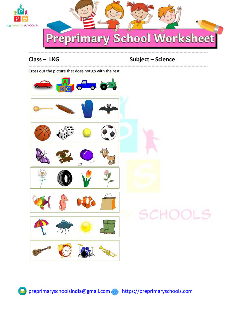 Cross Out The Object That Doesn t Belong Kindergarten Worksheet