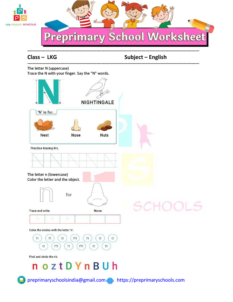 Recognizing letters is a fundamental start to learning to read and write. These worksheets help your kids learn to recognize and write letter "N" in both lower and upper case. 